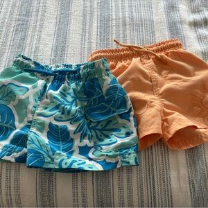 Zara Blue Leaf and Orange Baby 3T Swim Shorts Set